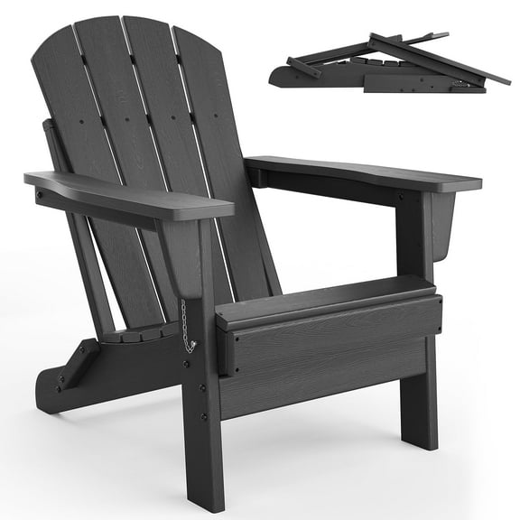Studyset Folding Adirondack Chair,HDPE All-Weather Patio Chairs,Fire Pit Chairs,Outdoor Wooden Lounge Chair,Modern Lounger Adirondack Chairs Ergonomic Extended Backrest for Deck,Patio,Pool,Backyard