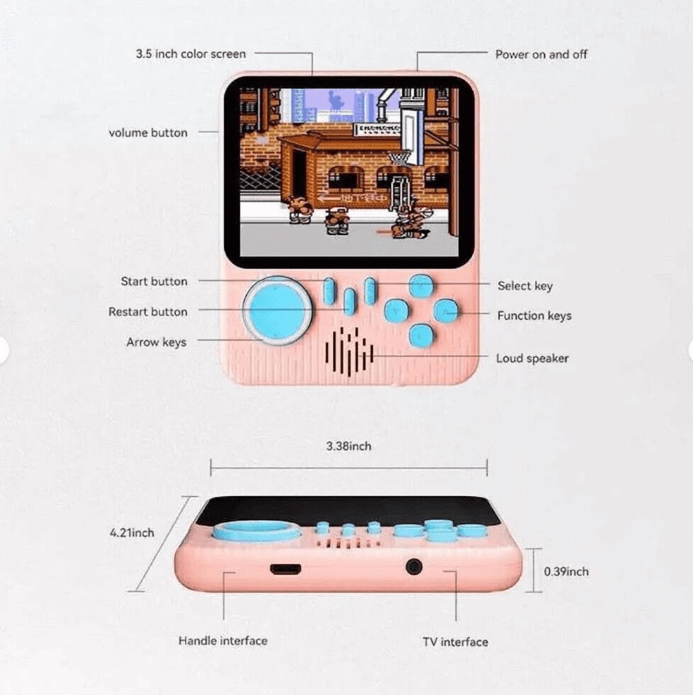 Portable Game Console 600 Classic Games 3.5" Screen Green