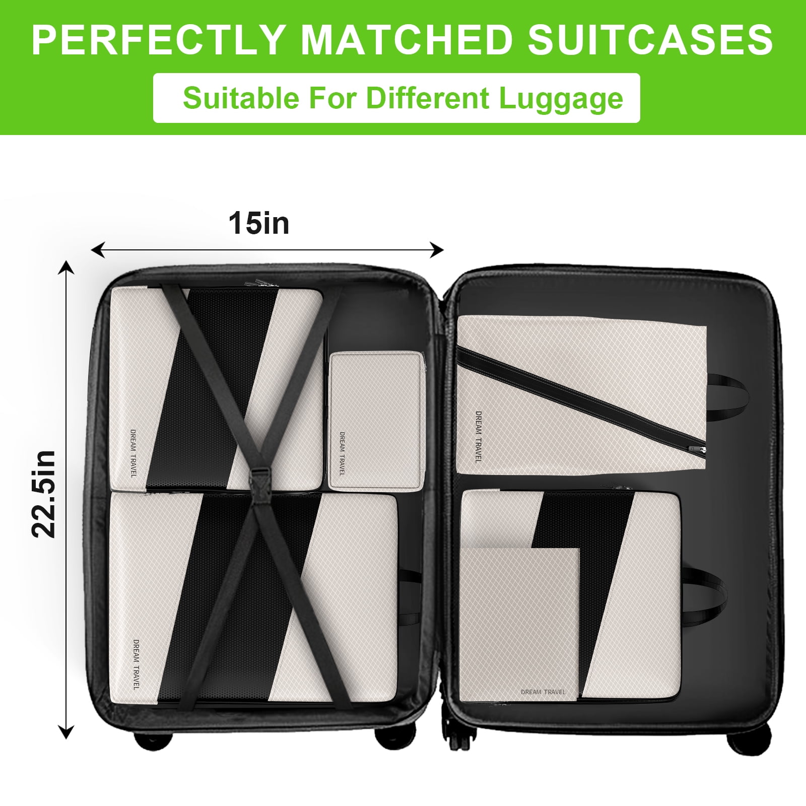 My Travel Dream Packing Cubes for Travel,6Pcs Nylon Compression Travel Cubes Set,Packing Cubes for Carry on Suitcase Travel Must Haves Luggage Organizer Bags