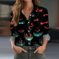 thumbnail image 2 of Women's Halloween Pumpkin Print Button Down Shirt, Long Sleeve Casual Blouse, Festive Holiday Tops for Party and Daily Wear, 2 of 5