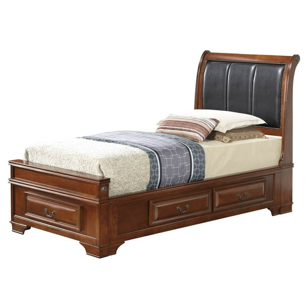 Modern Sleigh Bed In Cherry Finish, Twin Size Sleigh Bed Cherry Blossom