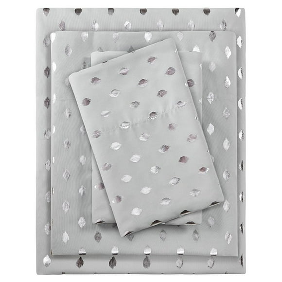 Intelligent Design Polyester Microfiber Solid Sheet Set w/ Foiled in Gray/Silver