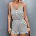 thumbnail image 4 of Womens Casual Sleeveless Spaghetti Strap V Neck Button Tank Jumpsuits High Waist Solid Short Rompers with Pockets, 4 of 7