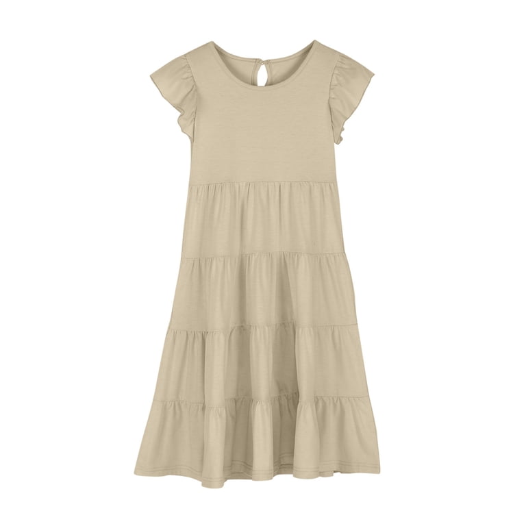 Sookity 5Th Graduation Dresses Girl Children's Midi Dress Summer Short  Sleeve Dresses Slim Fitting Layered Dresses Solid Color Basic Dress with  Pockets Summer Savings 2025 Girls Clothes - Walmart.com