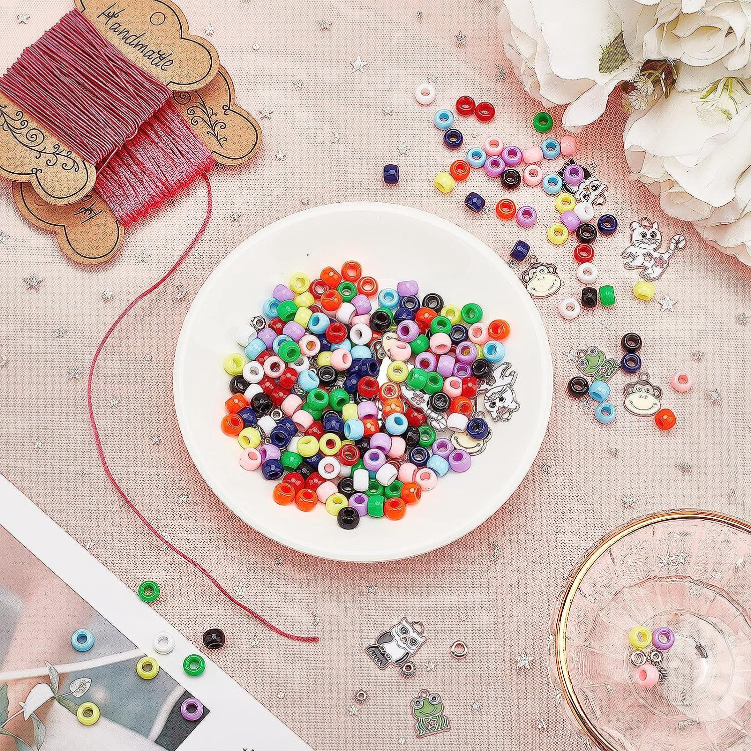 1set 's Day Gift Bracelets Making Kits include Resin Large Hole Beads Alloy Spacer Beads Alloy Enamel Elastic Cord Nylon Thread Mixed color 8x5~6mm Hole: 4mm 10 colors 35pcs/color 350pcs/box
