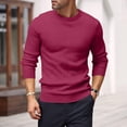 thumbnail image 2 of dGslk Men's Solid Color Cable Knit Round Neck Sweater Slim Fit Long Sleeve Pullover Base Layer Knitwear Wine 2XL, 2 of 2