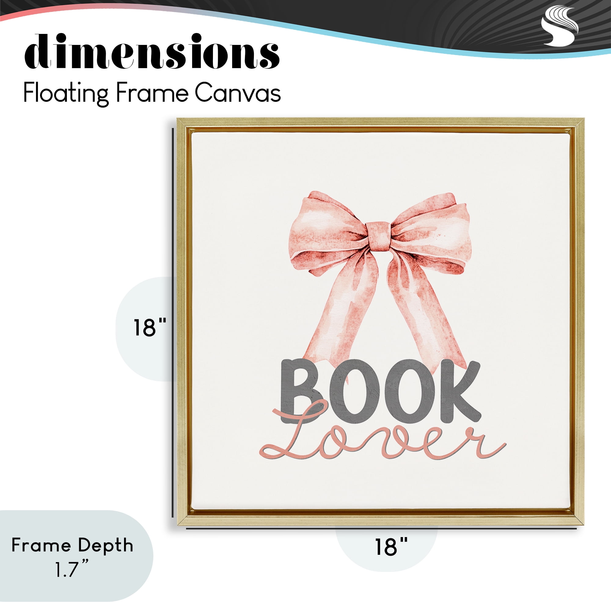 Stupell Industries Book Lover Pink Bow Gold Framed Floater Canvas Wall Art, design by Kim Allen