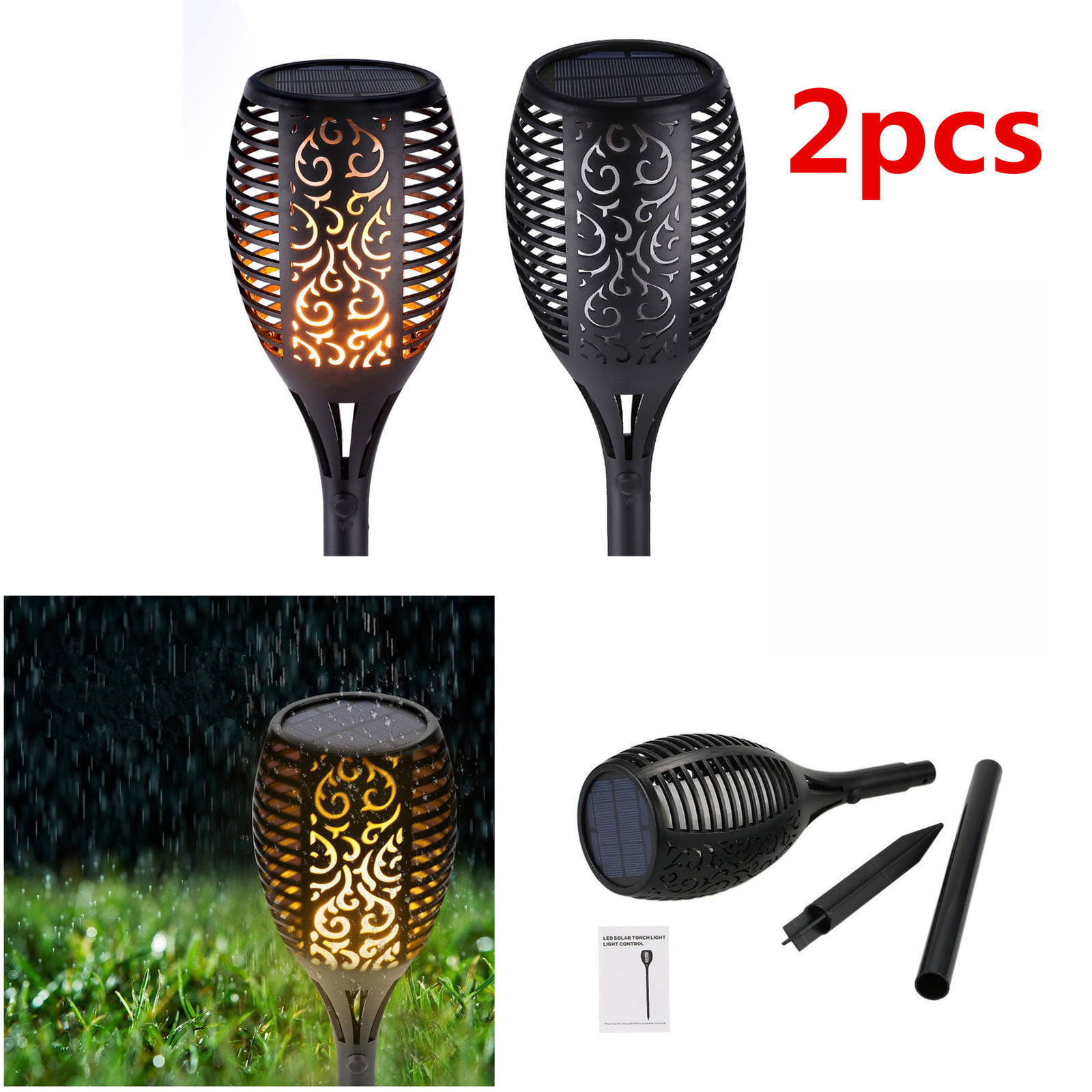 IP65 Waterproof Flickering Flame Light 2 Pack TWZ Solar Garden Lights 96 LED Solar Powered Torch Light Pathway Lighting Dusk to Dawn Auto On/Off 