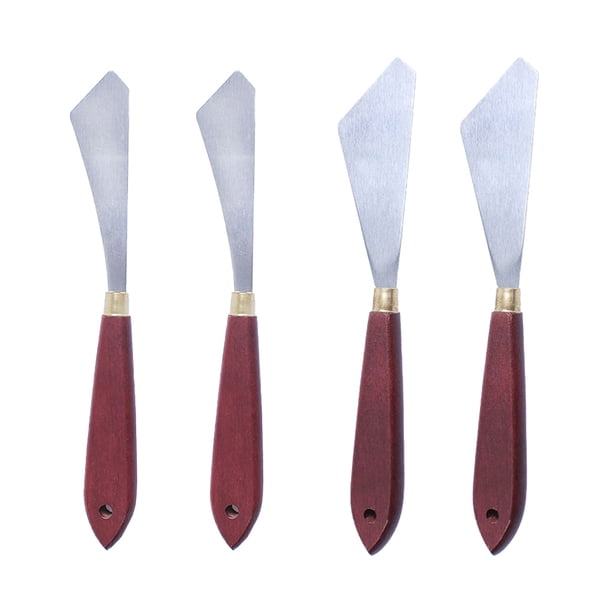 Inteprter Raspador de mezcla de pintura, cortador de paleta de alisado de acero inoxidable con mango de madera, espátula de arte para acuarela, aceite, Herramientas y accesorios para hornear 4 piezas