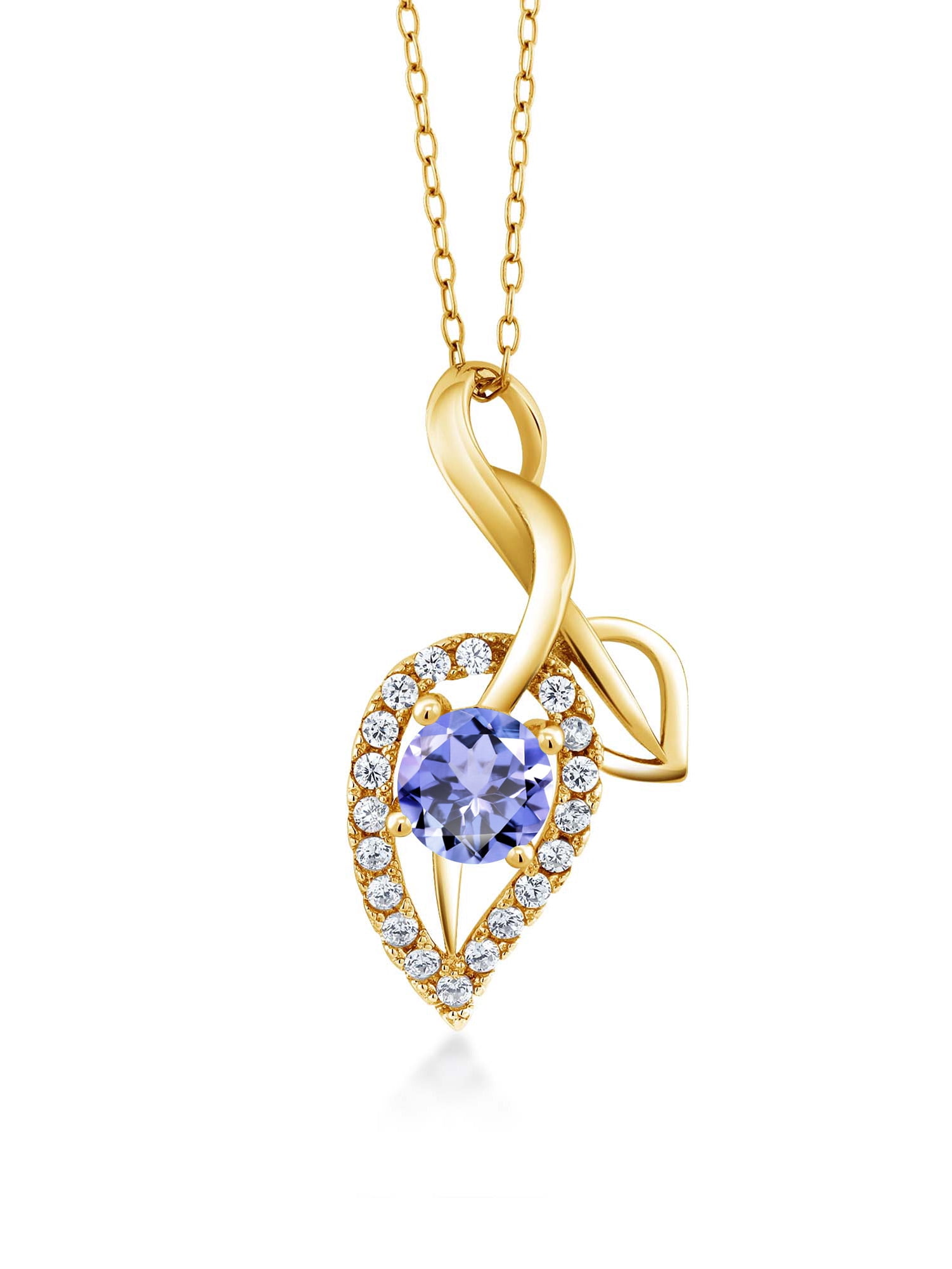 0.46 Ct Round Blue Tanzanite 18K Yellow Gold Plated Silver Pendant With Chain 