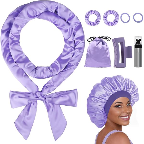 wonima02 Satin Heatless Curling Set, Heatless Curls Overnight Hair Curler, 70" No Heat Curls Hair Curlers to Sleep in Overnight Curls Headband, 9 Pcs Hair Curlers No Heat for Women All Hair Types