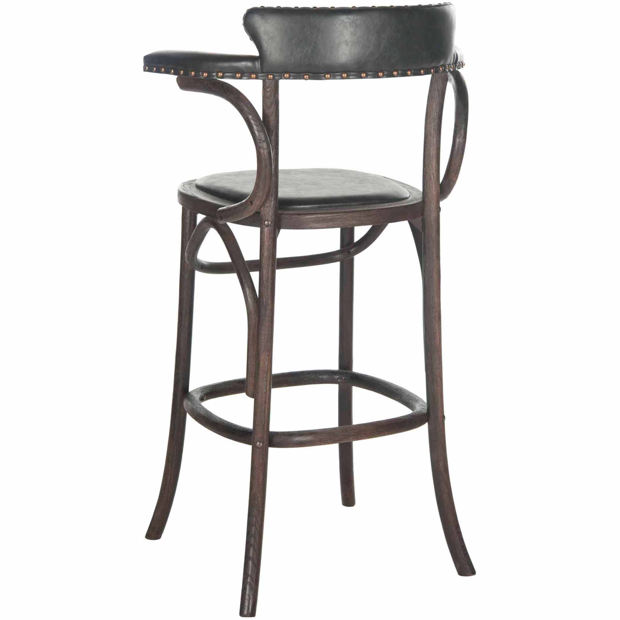 SAFAVIEH Kenny Rustic Bar Stool w/ Brass Nail Heads, Antique Black