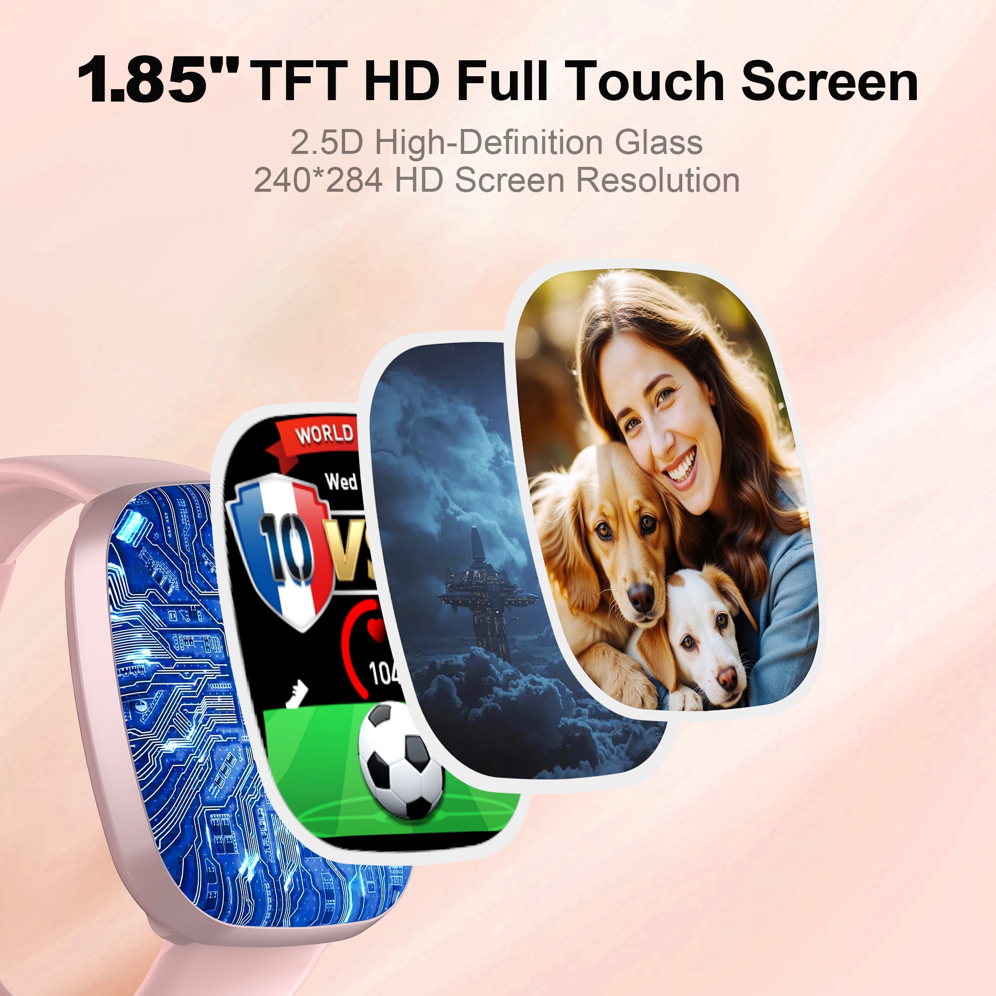 TPUFO Smart Watch Fits for iPhone and Android, 1.85-inch HD Fitness Tracker with Bluetooth Call Function, 120+ Sport Modes, IP68 Waterproof, Pink