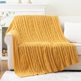 thumbnail image 2 of Battilo Mustard Yellow Throw Blanket,Cable Knit Throw Blanket,Cozy Woven Chenille Blankets,51"x67", 2 of 8