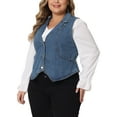 thumbnail image 4 of Agnes Orinda Plus Size Denim Vest for Women Lapel Sleeveless Casual Waistcoat Jean Vest Jacket 4X Blue, 4 of 6