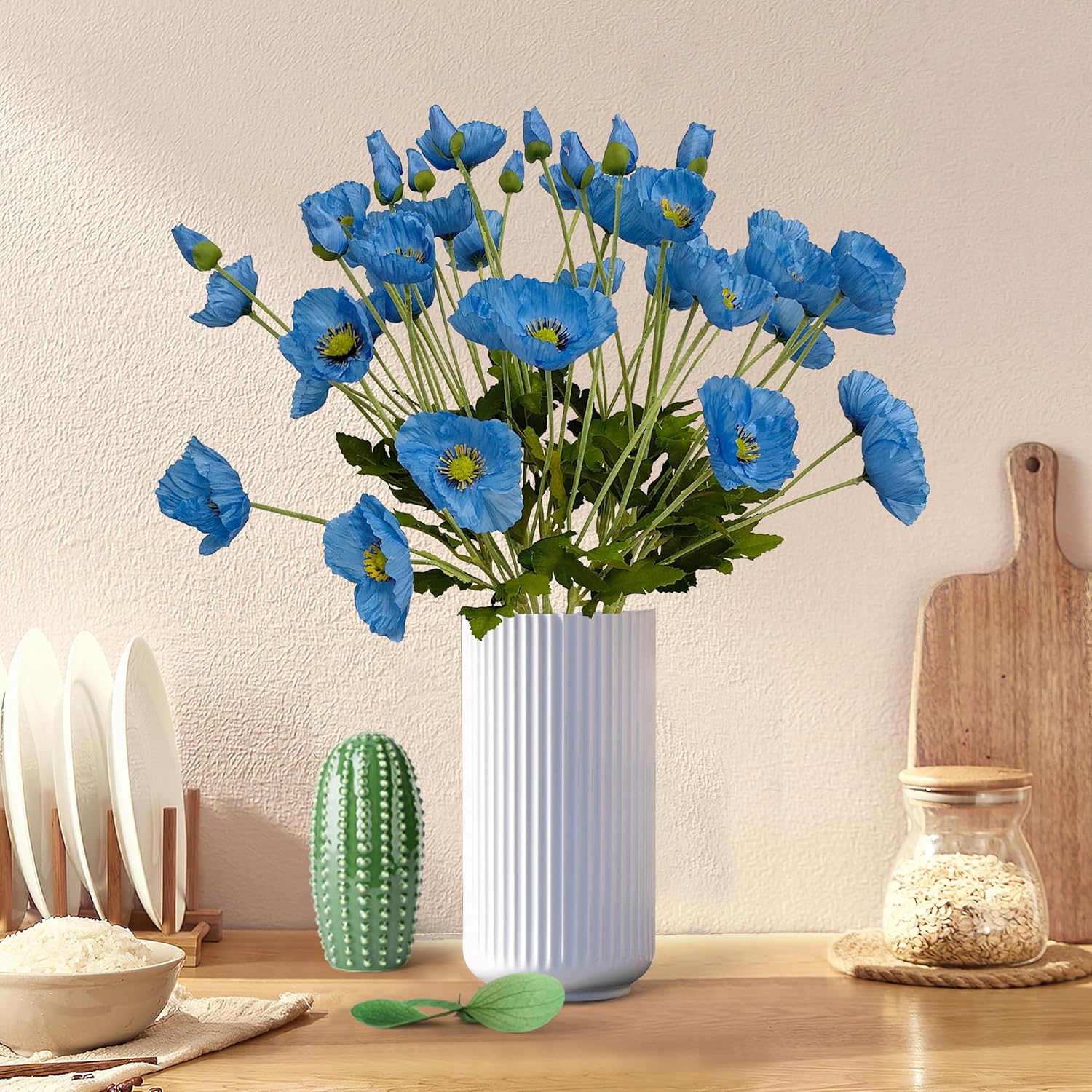 Blue Poppy Flowers Artificial for Wedding Decorations,12 Pcs Fake Faux Silk Poppies Bulk for Home Decor Table Centerpieces Floral Arrangement(23.5‘’, Blue)