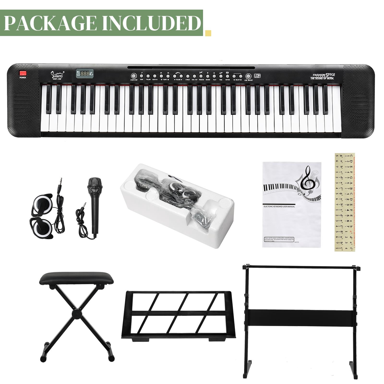 Zimtown 61 Keys Electronic Keyboard Piano Set with Lighted Full Size Keys, Stand, Bench