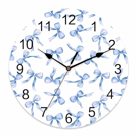 Wall Clock Blue Bow Ties Clocks PVC Silent Non-Ticking Battery Operated Decorative Cute Round Clock for Home Living Room Kitchen Bedroom Office School Wall Decor 10 Inch