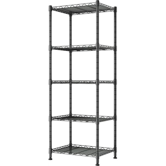 5-Wire Shelving Metal Storage Rack Adjustable Shelves,Standing Storage Shelf Units for Laundry Bathroom Kitchen Pantry Closet(Black,11.8" D x 16.6" W x 53.5" H)