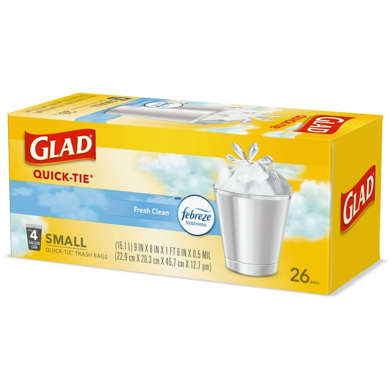 Glad Small Trash Bags - OdorShield 4 gal White Trash Bag, Febreze Fresh  Clean - 26 ct