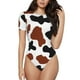 thumbnail image 1 of Balery Brown Black Cow Body de cuello redondo de manga corta para mujer Tops de manga corta Tops básicos-Medium, 1 of 7