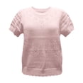 thumbnail image 5 of WCJM Ribbed Knit Lace Spliced Top Women Short Sleeve Rolled Cuff Casual Vacation T Shirt (Pink,M), 5 of 5