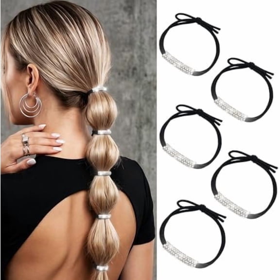 Rhinestone Hair Tie Sparkle Ponytail Holder Fancy Hair Accessories for Women (Pack of 5) (a-black&)