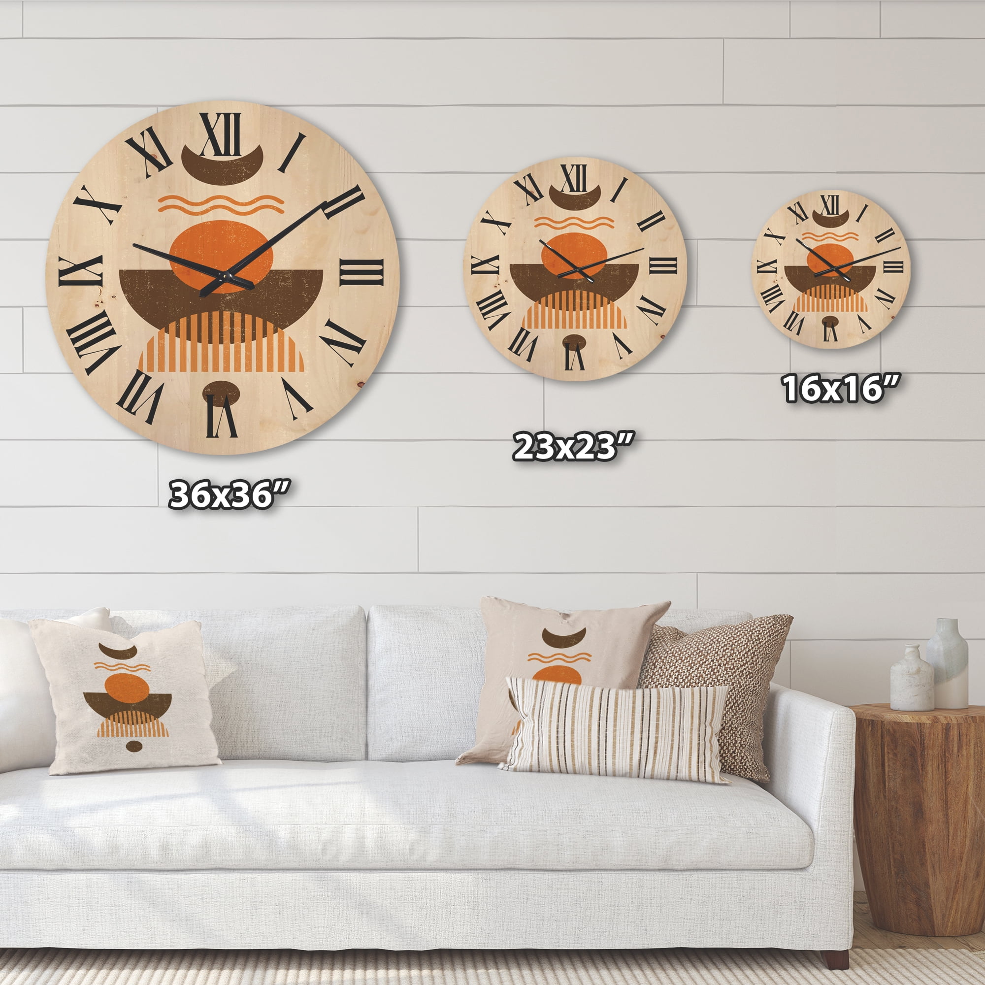 Designart 'Abstract Moon and Sun In Earth Tones' Modern Wood Wall Clock