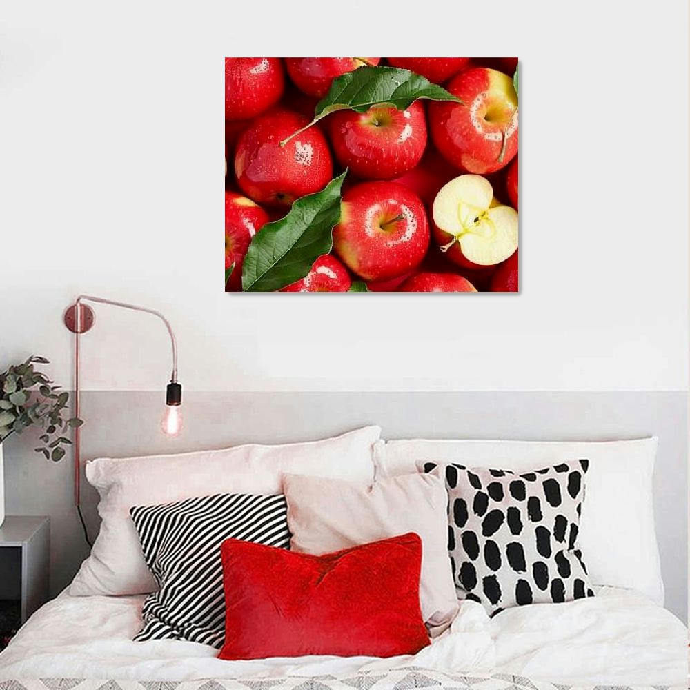 Fenyluxe  Red Apple Picture Wall Art - Fresh Fruits Painting Print on Canvas, Framed Food Poster Artwork for Home Kitchen Dining Room Decor 16x12in