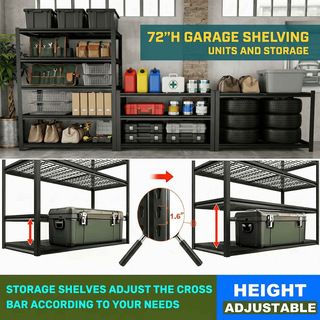 Heavy Duty Garage Shelving Unit, 4-Tier Metal Storage Shelves, Adjustable Freestanding Industrial Garage Shelf Rack, Durable Steel Storage Rack for Basement, Workshop, Warehouse, 40"W x 20"D x 60"H