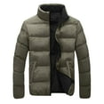 thumbnail image 4 of Mrmaere Men's Stand Collar Puffer Jacket Contrast Zipper Warm Insulated Coat for Winter Casual & Outdoor Wear Army Green L, 4 of 5