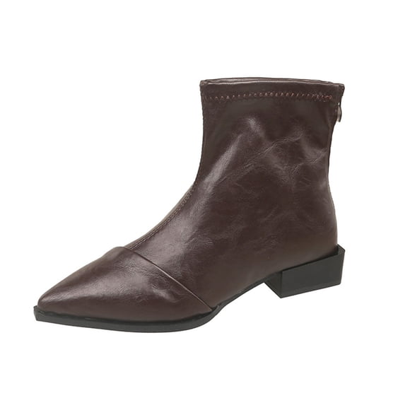 LOVZFMLL Boots for Women Ankle Chelsea Boots Side Zipper Pointy Toe Slip Resistant Low Block Heel Leather Fall Winter Fashion