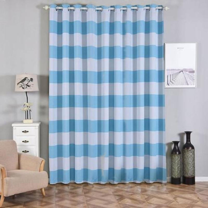 Cabana Stripe Curtains 2 Packs White & Baby Blue Blackout Curtains 52 x 108 Inch Grommet