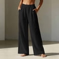 thumbnail image 2 of Dresfit Palazzo Pants Women Wide Leg Linen Yoga Trousers Summer 2026 Loose Flowy Pant Stretch Elastic Beach Slacks with Pockets Black XL, 2 of 6
