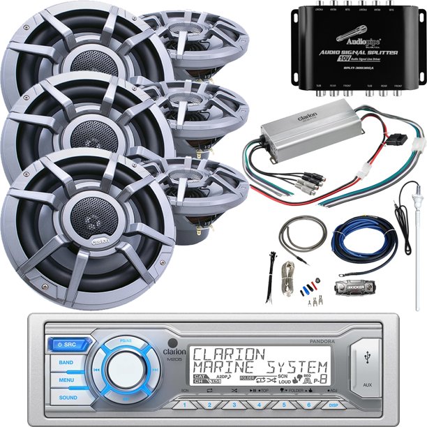 Clarion M205 Marine Audio SingleDIN Stereo Receiver, 6 x 8.8" 2Way