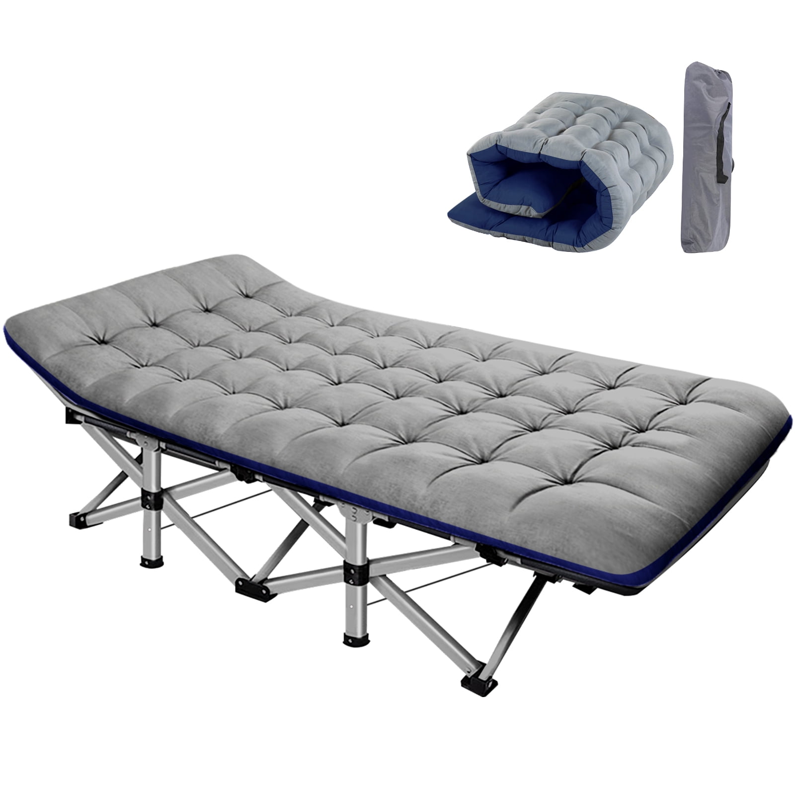 Striped cot+blue pad