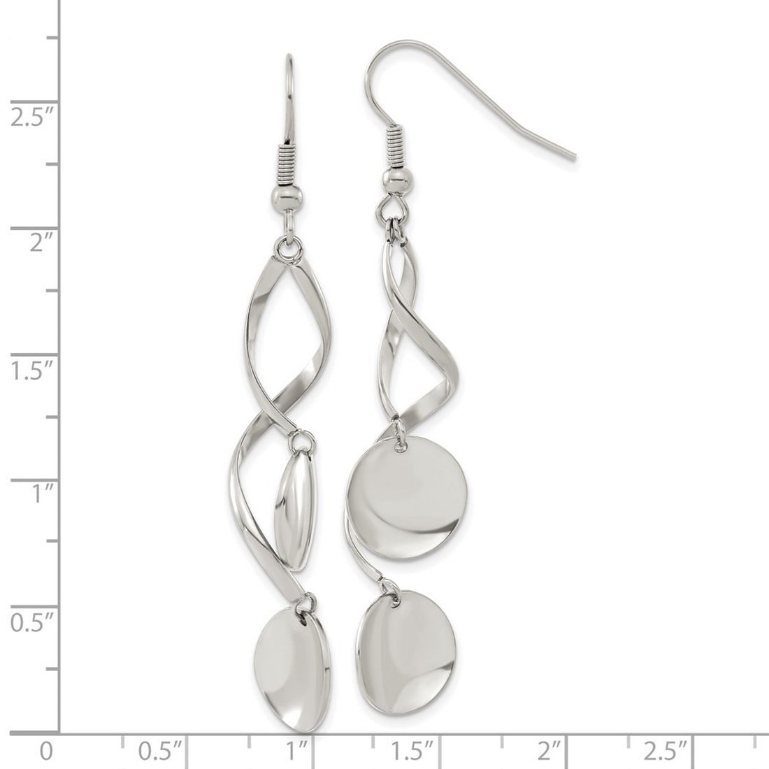 Stainless Steel Polished Twisted Shepherd Hook Earrings 43x15mm Wide Stud Earring for Women