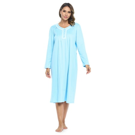 

Casual Nights Women s Long Knitted & Lace Henley Nightgown