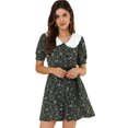 thumbnail image 1 of INSPIRE CHIC Junior's Peter Pan Collar Short Sleeve Floral Mini Dress, 1 of 6