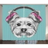 Yorkie Curtains 2 Panels Set, Dog with Headphones Music Listening Yorkshire Terrier Hand Drawn Caricature, Window Drapes for Living Room Bedroom, 108W X 96L Inches, Pale Blue White, by Ambesonne