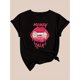 thumbnail image 3 of Camiseta para mujer veranoWomen's Casual Fashion Orange T-Shirt with Pink Lips and Money Print, Round Neck Short Sleeve, Polyester Fabric - Machine WashableFather's Day, Mother's Day, New Year, Spri, 3 of 5