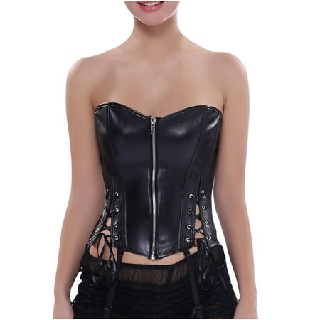 Vblhal Womens Vintage Faux Leather Corsets Walmart Day Deals Today Women Strapless Push up Crop Tune Tops Criss Hollow Gothic Bustier Lingerie