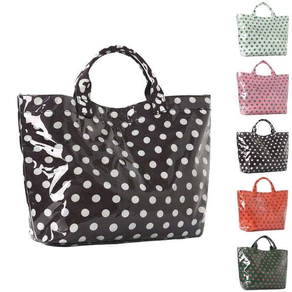 Polka Dot Glossy Waterproof Tote Bag Large Capacity Handheld Shoulder Bag For Daily Shopping Travel Beach Weekend Outdoor Storage Fashion Accessory Supply