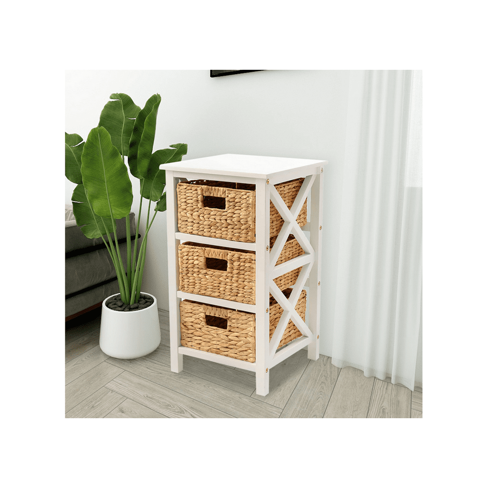 3 Tier Xside End Table/Storage with 3 Baskets in White