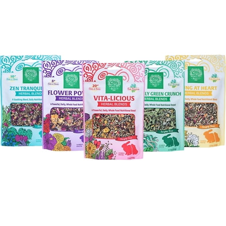 Small Pet Select - Herbal Sampler, Natural Herbal Treats for Rabbits, Guinea Pigs, and Other Small Animals, Five Flavors, 2.5oz Each