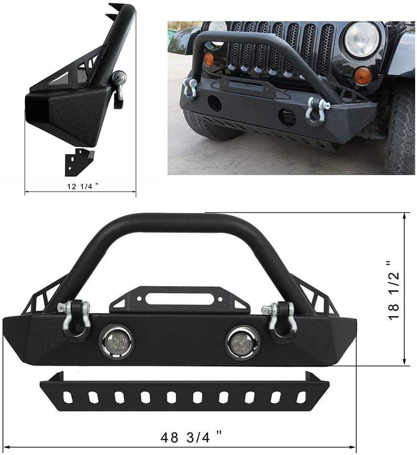with D-ring & Winch Plate ECCPP Front Bumper Fit for 2007-2018 for Jeep Wrangler JK Texture Black 