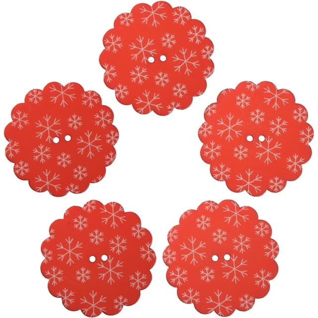 Mibo 5pcs Nylon Resin - Daisy Shape - Festive Holiday Button - Laser Engraved - Snowflakes Pattern - 2 Hole - 64L(40mm) - Red