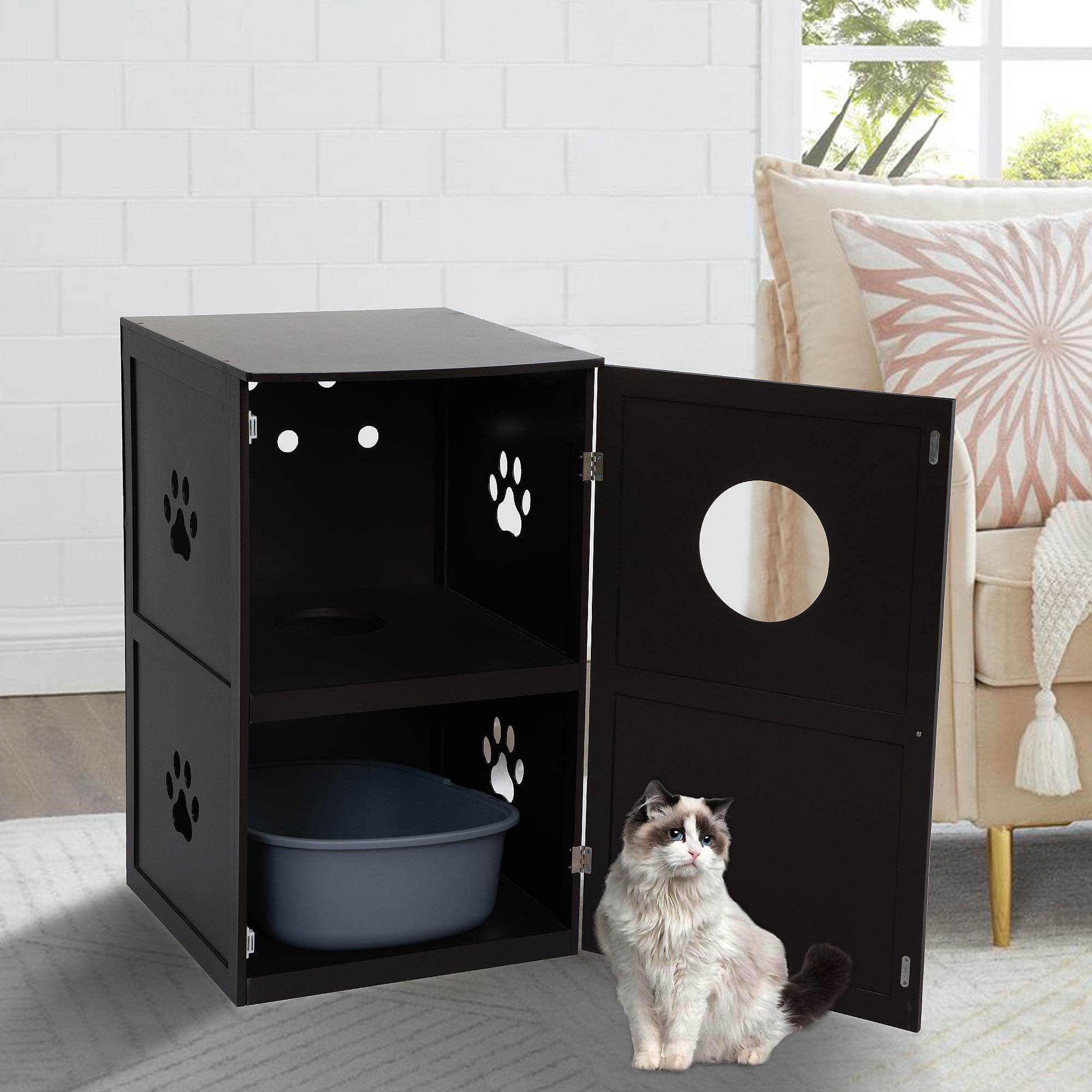 COZIWOW Cat Litter Box Enclosure Large Box House with Table