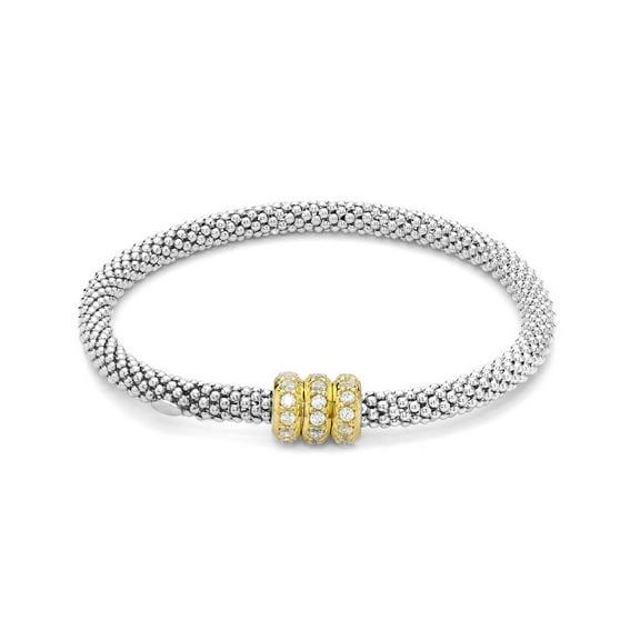 Gold-plated Sterling Silver Jewelco London CZ Beaded Magnetic Popcorn Bracelet