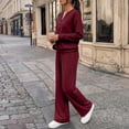 thumbnail image 5 of Evdexr Lounge Sets for Women 2 Piece Henley Long Sleeve Shirts & Pants Tracksuits Winter Fall Athletic Casual Outfits Solid Wide Leg Loungewear with Pocket M, 5 of 6